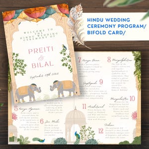 Hindu Wedding Program Guide Ceremony Indian Wedding Program Shaadi Wedding Ceremony Card Bifold Program Traditional Illustration Print Canva