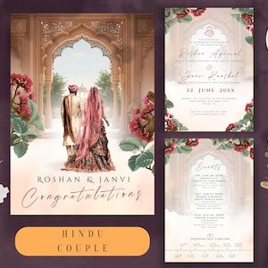 Traditional Indian Wedding Invitation Illustration Indian Mughal Wedding Invitation Hindu Wedding Sikh Indian Temple Wed Template Canva