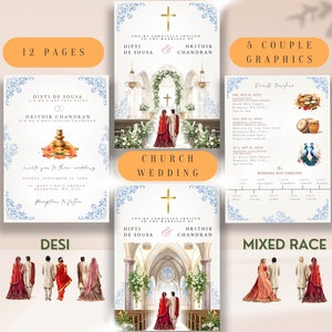 Church Wedding Indian Invitation Illustration Catholic Digital Invitation Christian Wedding Couple Indian Graphic Digital Des Template Canva