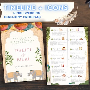 Hindu Wedding Program Guide Ceremony Indian Wedding Program Shaadi Wedding Ceremony Card Bifold Program Traditional Illustration Print Canva