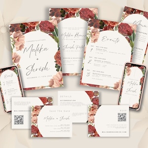 Minimalistic Modern Indian Wedding Invitation Suite Indian Digital Invitation Hindu Wedding Card Bundle Shaadi Invite Template Canva Floral