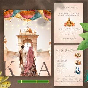 Indian Wedding Invitation Illustration Hindu Digital Invitation Hindu Wedding Couple Indian Graphic Shaadi Digital Muslim Template Canva Bild 1