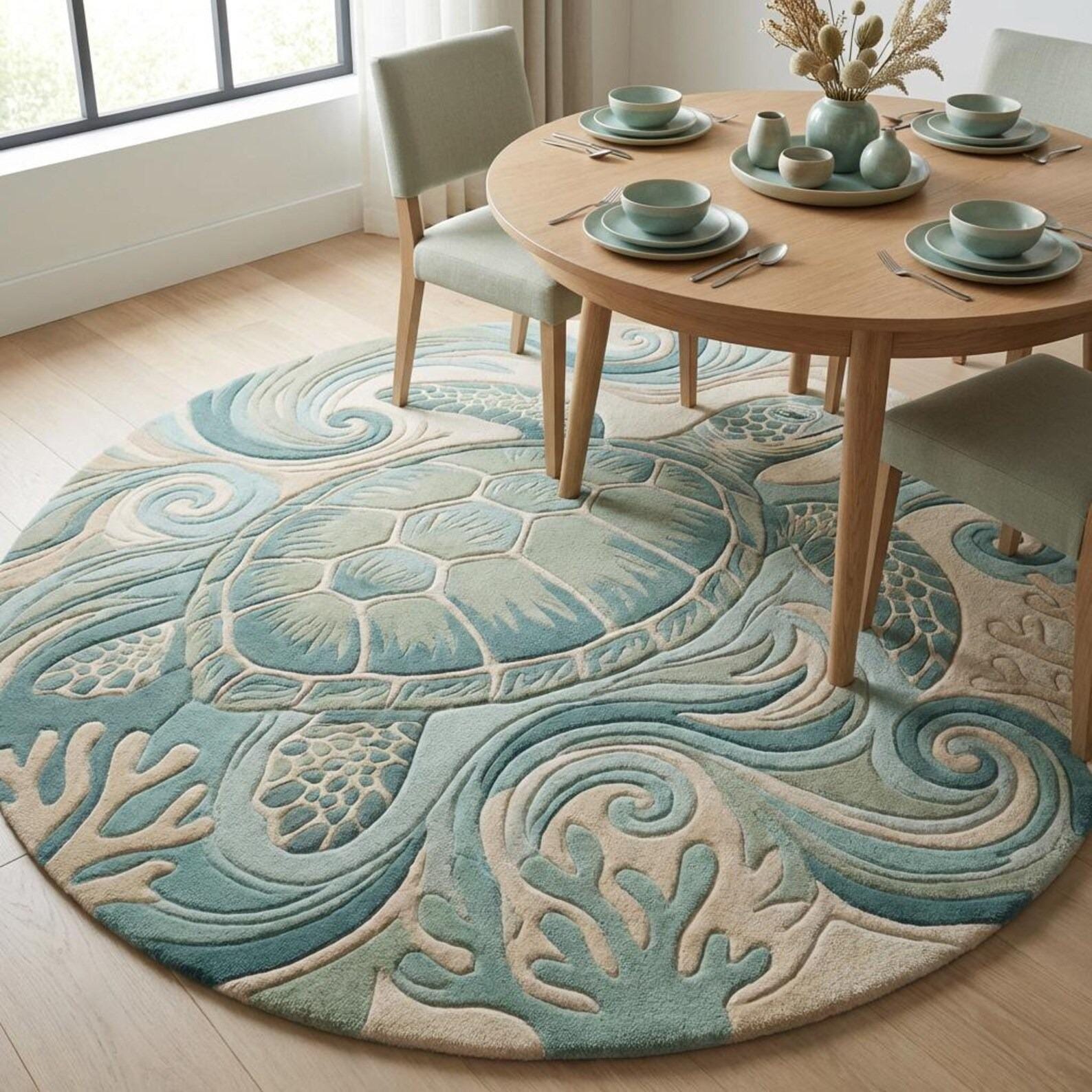 Hand Tufted Wool Turtle Rug: Coastal Ocean Theme Area Carpet - Etsy