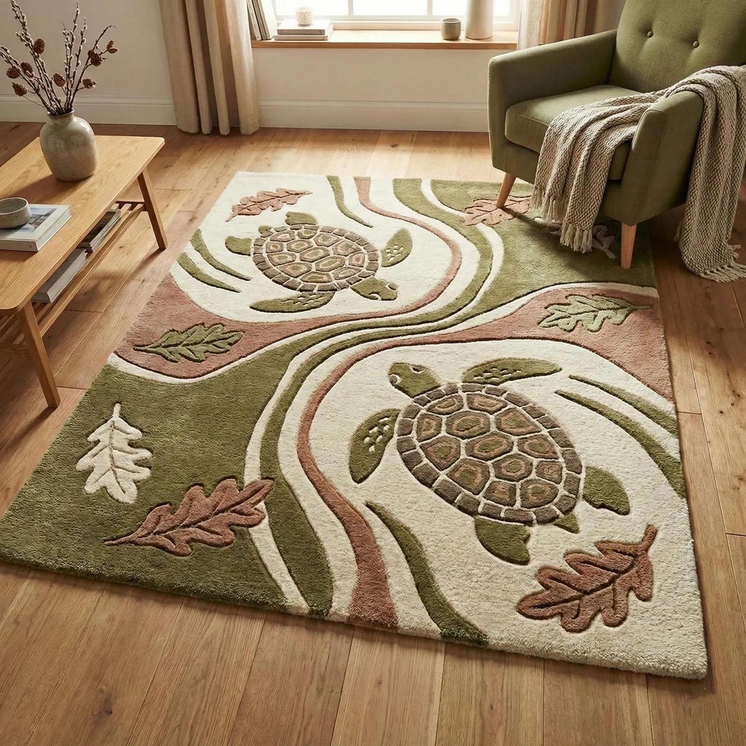 Hand-tufted Wool Turtle Rug | Coastal Nature Area Carpet, 3x5 Size - Etsy