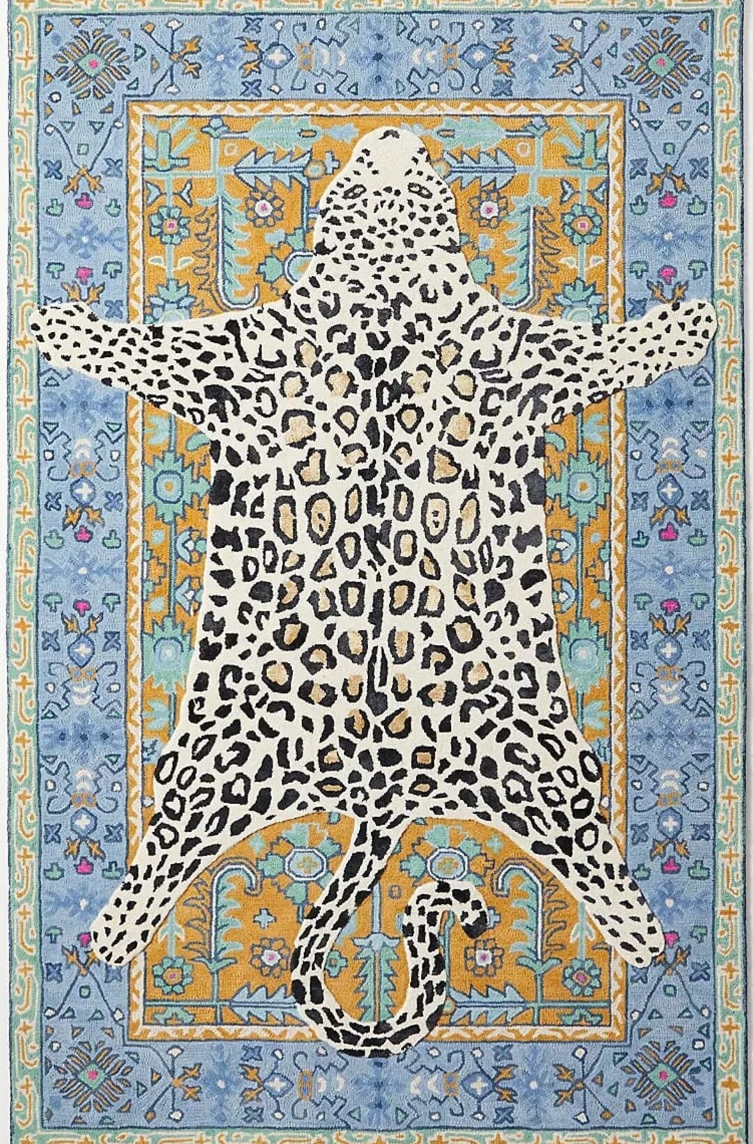Hand-tufted New Zealand Wool Rug: Leopard Print, Blue Beige - Etsy