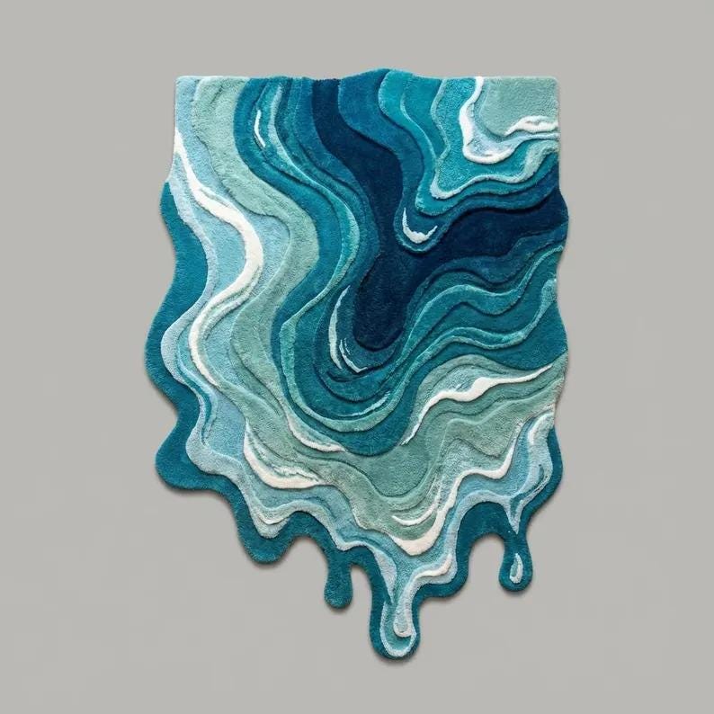 Dripping Rug Hand Tufted Wool Cotton Melting Rug | Abstract Blue Swirl Modern Art ...
