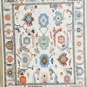 8x10 Hand Knotted Oushak rug  Color Ivory Wool area rug pestal rug 5X8 6X9 8X10 9X12 One of a kind rug living room Rug f Oversize size rug