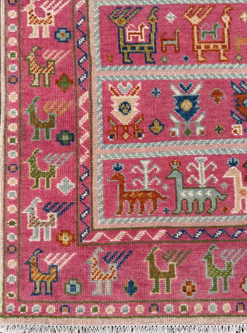 Pink Turkish Rug Pattern Hand Knotted Wool Oushak Rug: Pink Turkish Rug With Ivory Accent - Etsy