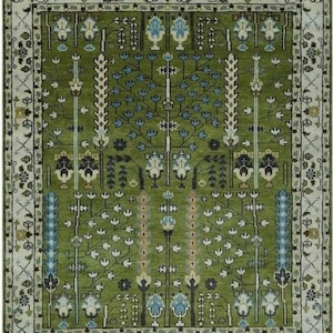 Olive Green Knotted Handmade Rug 4x6 5x8 6x9 8x10 9x12 10x14 ft Antique Rug for Living Room Office Bedroom Kids Room Contemporary Rugs