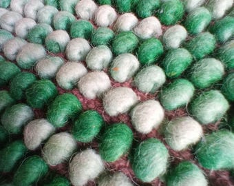 Handwoven Green & White Wool Bobble Rug | Chunky Wool Textured Carpet | Handmade Modern Area Rug | Eco Friendly Home Decor