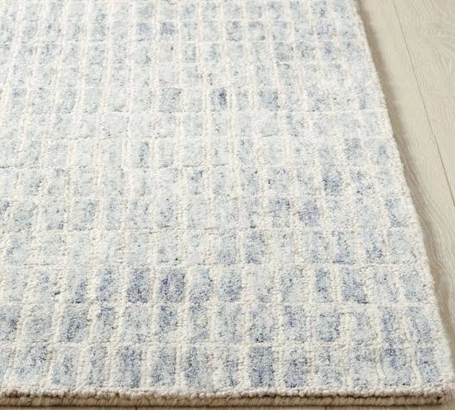 Hand Tufted Wool Area Rug: Capitola Blue, Self Bound Edges - Etsy
