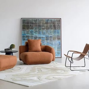 Designer Irregular Shape beige Wool Rug Hand Tufted Rug | Modern Rug Hand Made area Rug | woolen area rug | living room Rug | Designer RUG