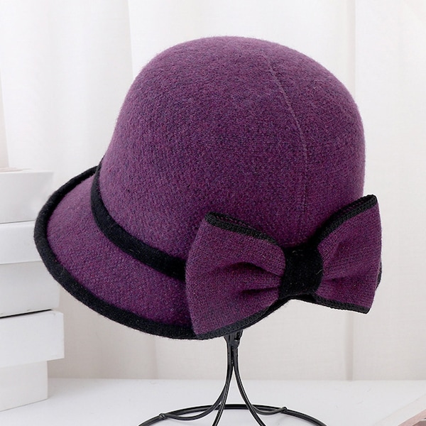 Fall winter foldable hat,Warm sun hat,hiking hat,Wool cloche cap,Adjustable Hat for Women,Elegant wedding hat,Bow bucket hat,Fisherman's hat