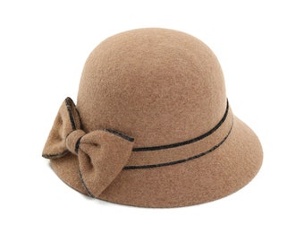 Chapeau cloche automne hiver, chapeau de bob pour femme, chapeau ample et chaud, chapeau rétro fait main, chapeaux de laine, chapeau élégant, chapeau de noeud, chapeau cloche femme