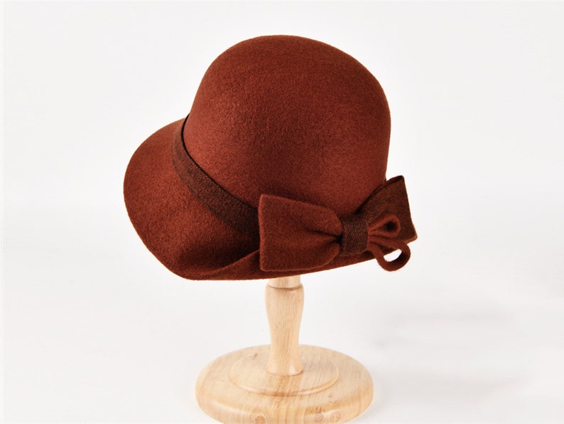 Chapeau pliable automne hiver, chapeau de soleil chaud, chapeau rétro fait main, casquette cloche en laine, chapeau réglable pour femme, chapeau élégant, chapeau de bob avec noeud, cadeau pour fille image 4