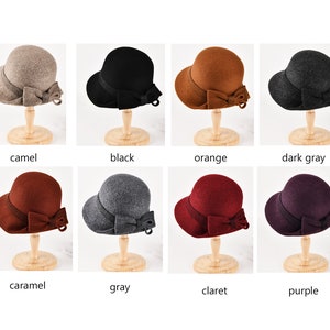 Chapeau pliable automne hiver, chapeau de soleil chaud, chapeau rétro fait main, casquette cloche en laine, chapeau réglable pour femme, chapeau élégant, chapeau de bob avec noeud, cadeau pour fille image 2