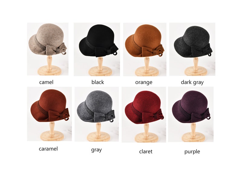 Chapeau pliable automne hiver, chapeau de soleil chaud, chapeau rétro fait main, casquette cloche en laine, chapeau réglable pour femme, chapeau élégant, chapeau de bob avec noeud, cadeau pour fille image 2