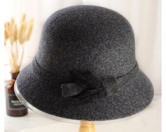 Herbst Winter faltbarer Hut, warmer Sonnenhut, Wollwanderhut, 20er Jahre Clochemütze, eleganter Hut, Eimerhut, Geschenk für sie