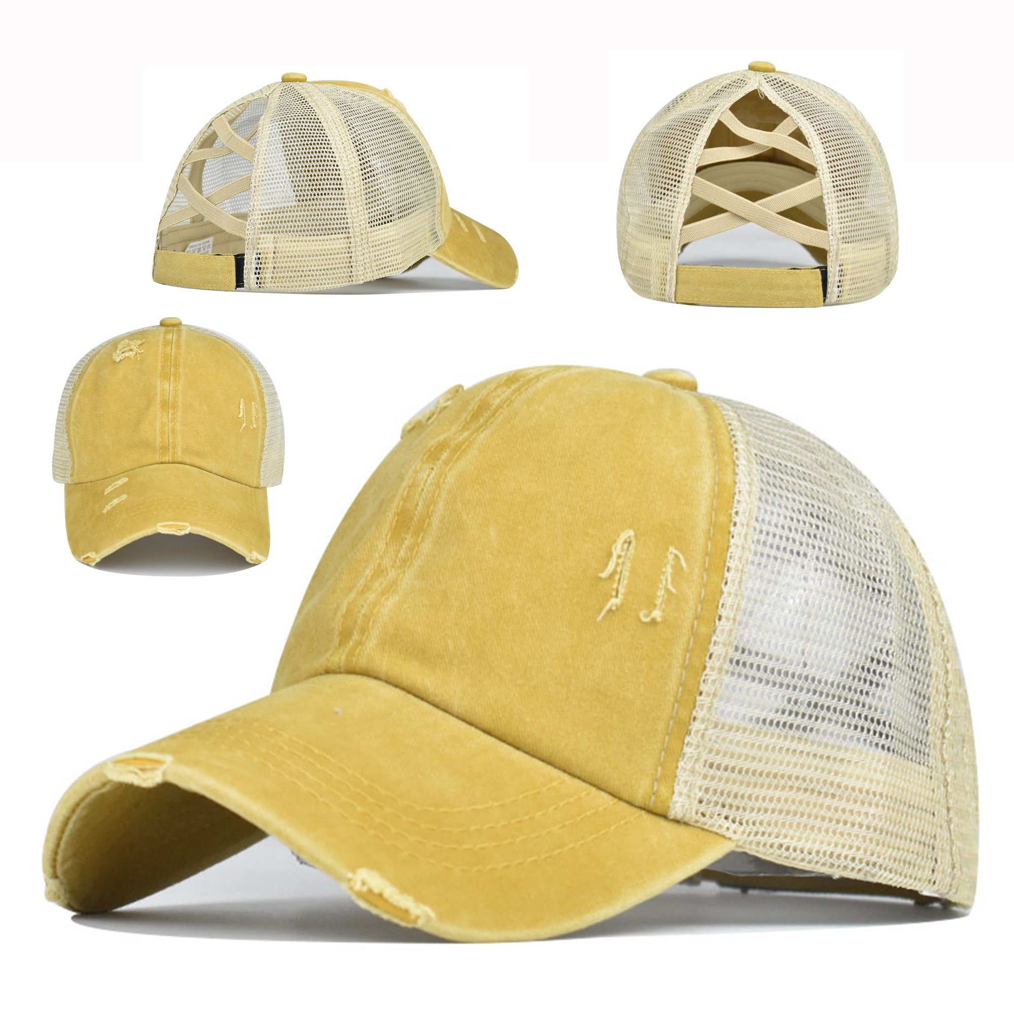 Women Baseball Hat,criss Cross Messy Bun Hat,golf Polo,high Ponytail