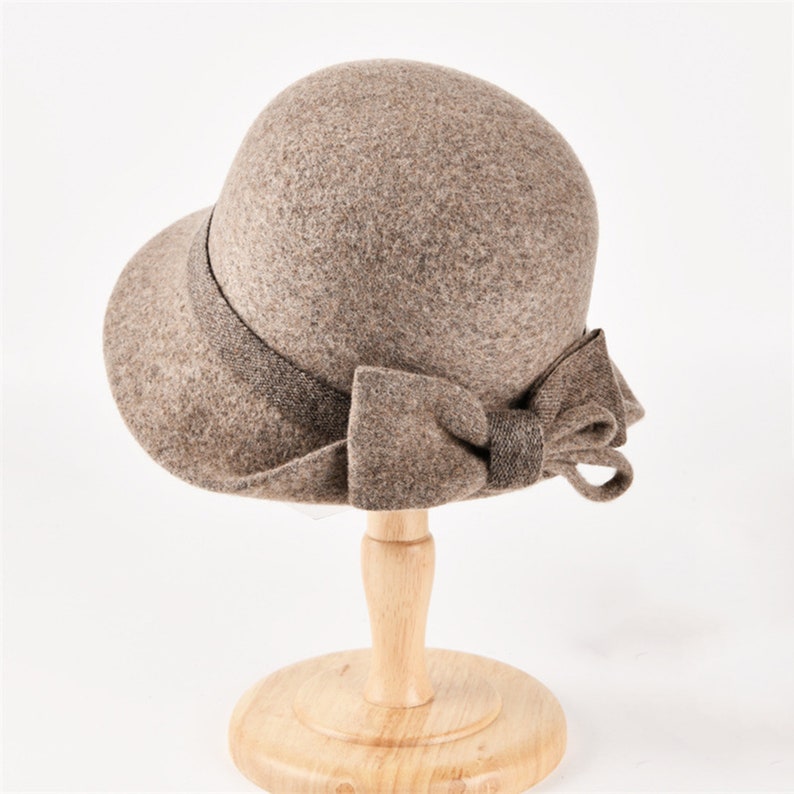 Chapeau pliable automne hiver, chapeau de soleil chaud, chapeau rétro fait main, casquette cloche en laine, chapeau réglable pour femme, chapeau élégant, chapeau de bob avec noeud, cadeau pour fille image 8