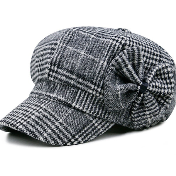 Autumn and winter bow cap,Women painter hats,Fidder hat,Newsboy hat,Casual Hat,Messenger hat,Woolen hat,Warm hat, Bakerboy hat