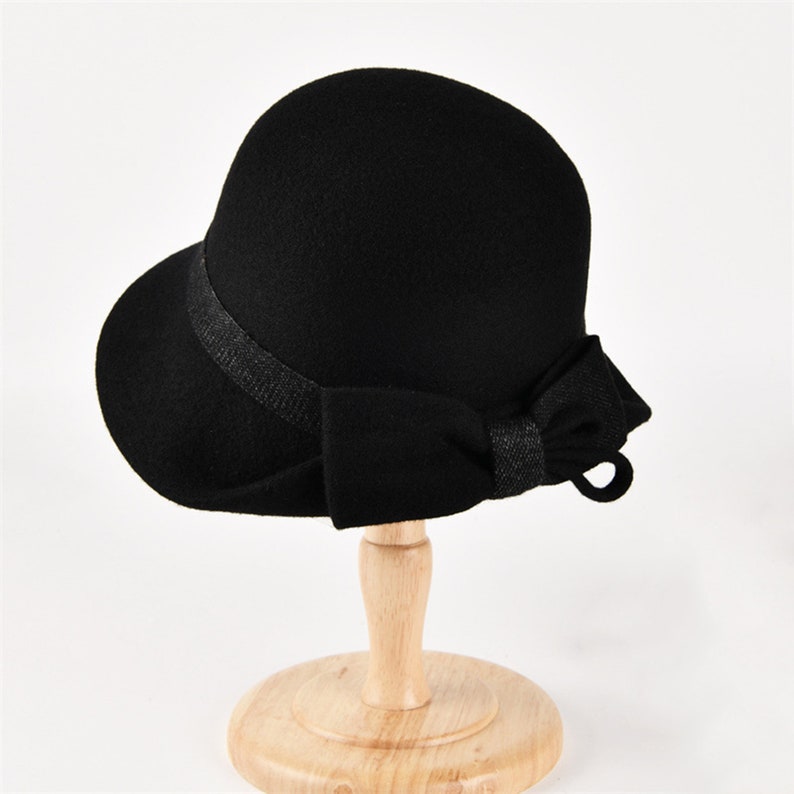 Chapeau pliable automne hiver, chapeau de soleil chaud, chapeau rétro fait main, casquette cloche en laine, chapeau réglable pour femme, chapeau élégant, chapeau de bob avec noeud, cadeau pour fille image 7