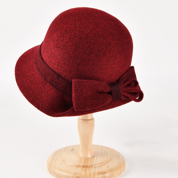 Chapeau pliable automne hiver, chapeau de soleil chaud, chapeau rétro fait main, casquette cloche en laine, chapeau réglable pour femme, chapeau élégant, chapeau de bob avec noeud, cadeau pour fille