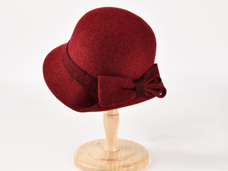 Chapeau pliable automne hiver, chapeau de soleil chaud, chapeau rétro fait main, casquette cloche en laine, chapeau réglable pour femme, chapeau élégant, chapeau de bob avec noeud, cadeau pour fille image 1