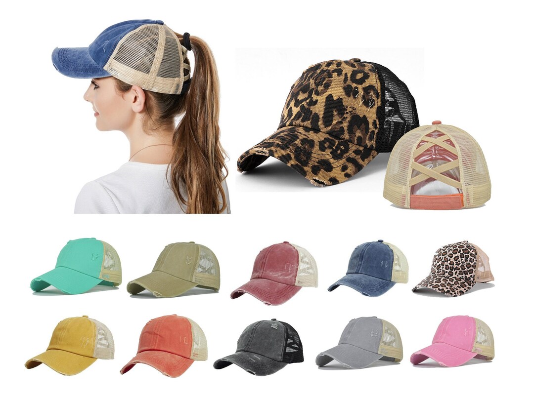 Women Baseball Hat,criss Cross Messy Bun Hat,golf Polo,high Ponytail
