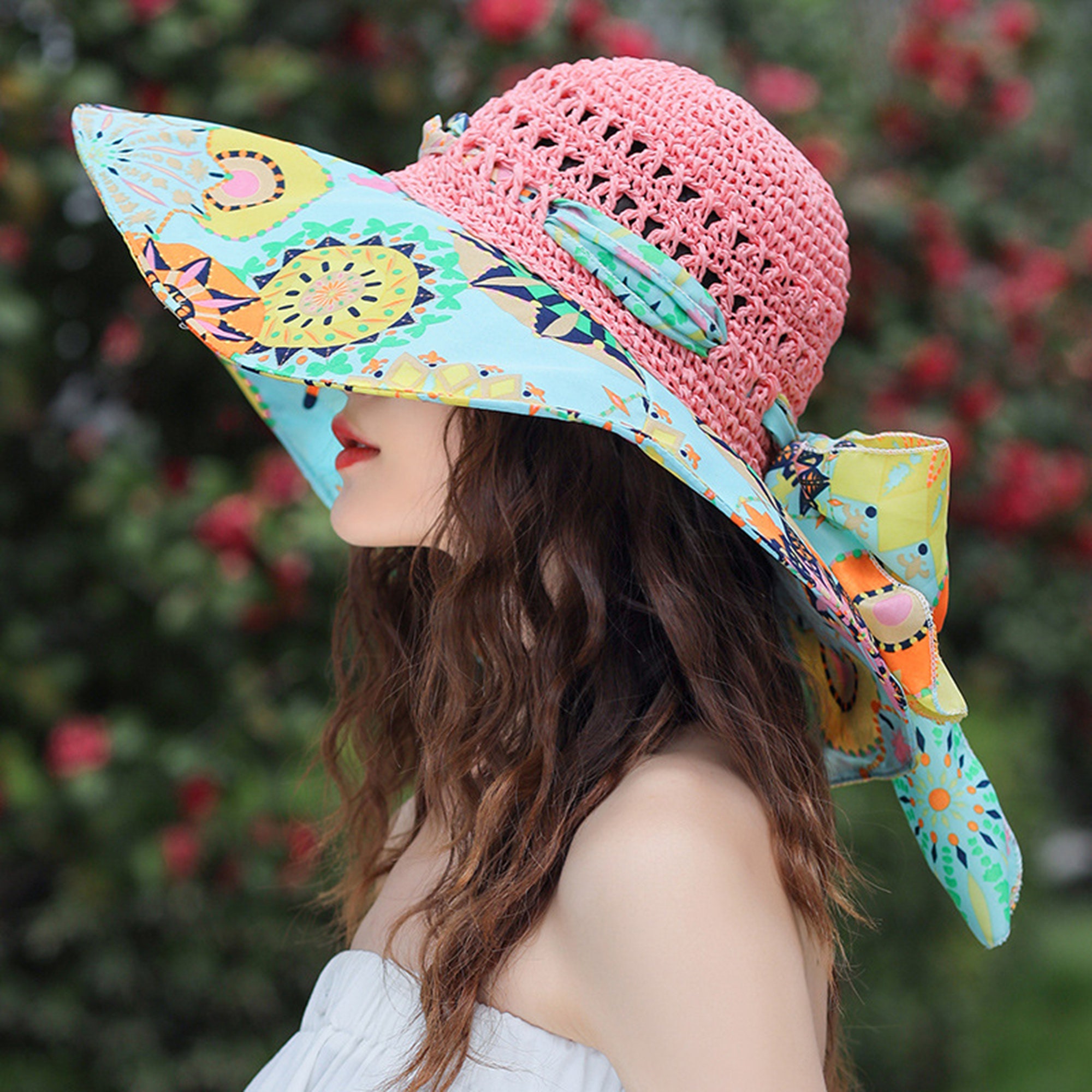 Summer Beach Hat for Women,wide Brim Bucket Hat,foldable Floppy Hat,cotton  Sun Hat,hiking Hat,elegant Gardening Hat,with a Drawstring -  UK