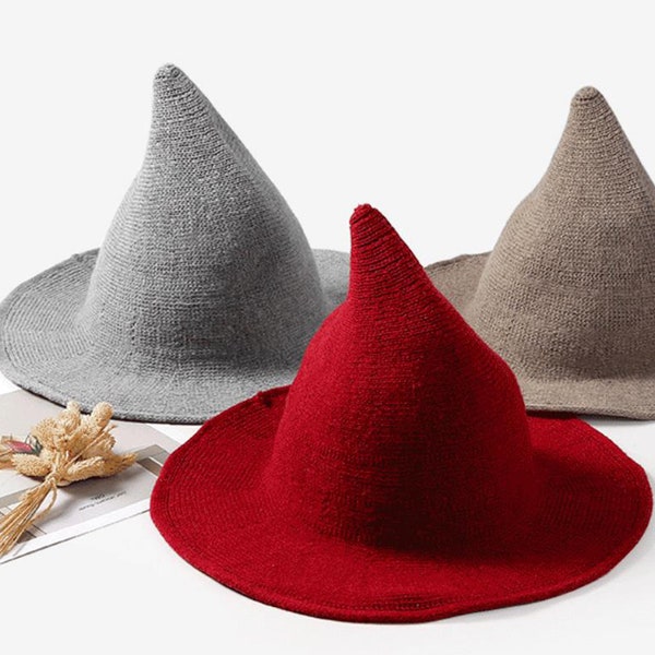 Handmade witch hat,Magic hat, Wool bucket hat,Wizard hat,Halloween hat for women, wicca dark academia hat, Forest hat,Witches cap
