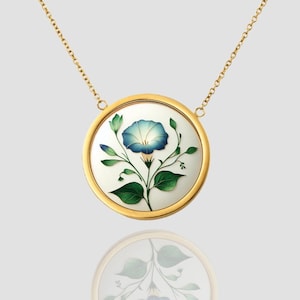 18K Solid Gold September Birth Flower Necklace, Personalized September Morning Glory Custom Jewelry, September BirthFlower Morning Glory