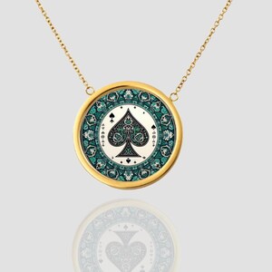 Solid Gold Ace of Spades Necklace: Handcrafted Poker Pendant, Luck Necklace