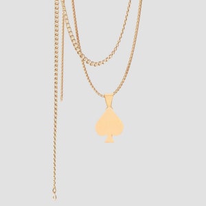 Ace of Spades Poker Necklace, Solid Gold Handcrafted Spades Pendant Necklace, Handmade 14k Solid Gold Spades Luck and Luxury Necklace