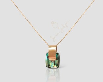 Handmade Solid Gold Minimal Necklace | 18k Solid Gold Handmade Abalone Shell Pendant | Boho Style Short Necklace Gift