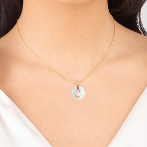 Solid Gold Initial Letter Necklace, Handmade Initial Letter C Pendant, Gold Shell Necklace, Solid Gold Personalized Necklace