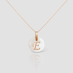 Initial Letter Necklace, Solid Gold Handmade Initial Letter E Necklace, Personalized Necklace with Shell Pendant