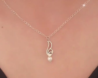 Floral Pearl Sterling Silver Necklace, Handmade Minimalist Jewelry