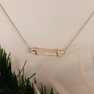 Shell Necklace 10K Solid Gold Shell Necklace, Handmade Geometric Shell Pendant Necklace, Rectangle 10k Gold Mother of Shell, Bar Necklace