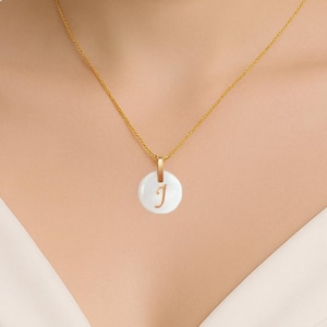 18k Solid Gold Initial Letter Necklace, Personalized Handmade Letter Pendant, Shell Custom Necklace, Letter J Initial Pendant