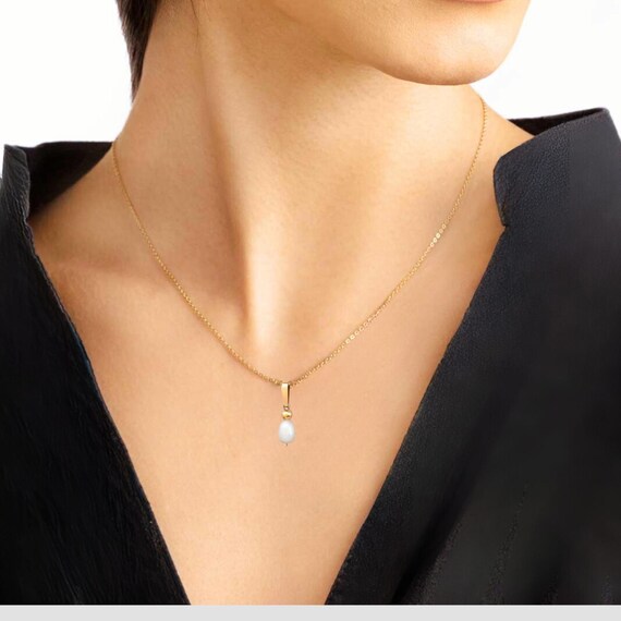 Collier Pendentif En Or 14K Avec Diamants Et Perle – 18 Pierres, Bijou De Mariage Ou Cadeau Précieux