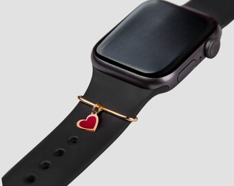 14k Massivgold Herz Apple Watch Charm, handgefertigtes elegantes Uhrenarmbandzubehör, minimalistischer Gold-Uhrenanhänger