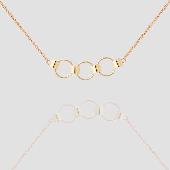 18K Solid Gold Triple Hoop Necklace and Hoop Earrings Set