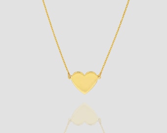 Valentine's Solid Gold Heart Necklace, Handmade Solid Gold Heart Pendant Necklace, Valentine's Gift for Her