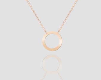 Handmade 14k Solid Gold Karma Circle Necklace, Minimalist Geometric Pendant
