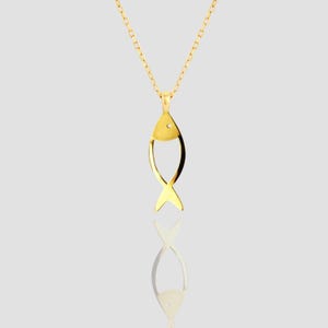 14K Solid Gold Fish Necklace, Handmade GoldFish Necklace, Minimal Fish Charm Necklace