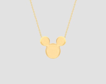 Collar de ratón de oro macizo de 14 k, joyería minimalista de Disney hecha a mano