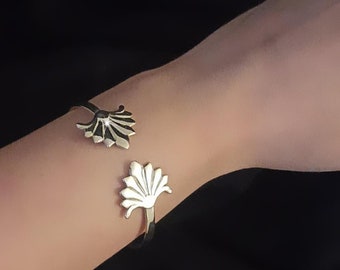 Handmade Sterling Silver Shell Bangle Bracelet, Minimalist Cuff