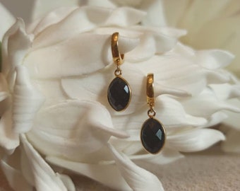 Gold Plated Black Onyx Jewelry Set – Minimalist Necklace and Earrings