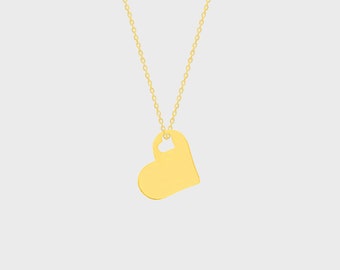 Valentine's 14k Solid Gold Heart Necklace, Handmade Solid Gold Heart Pendant Necklace, Valentine's Gift for Her